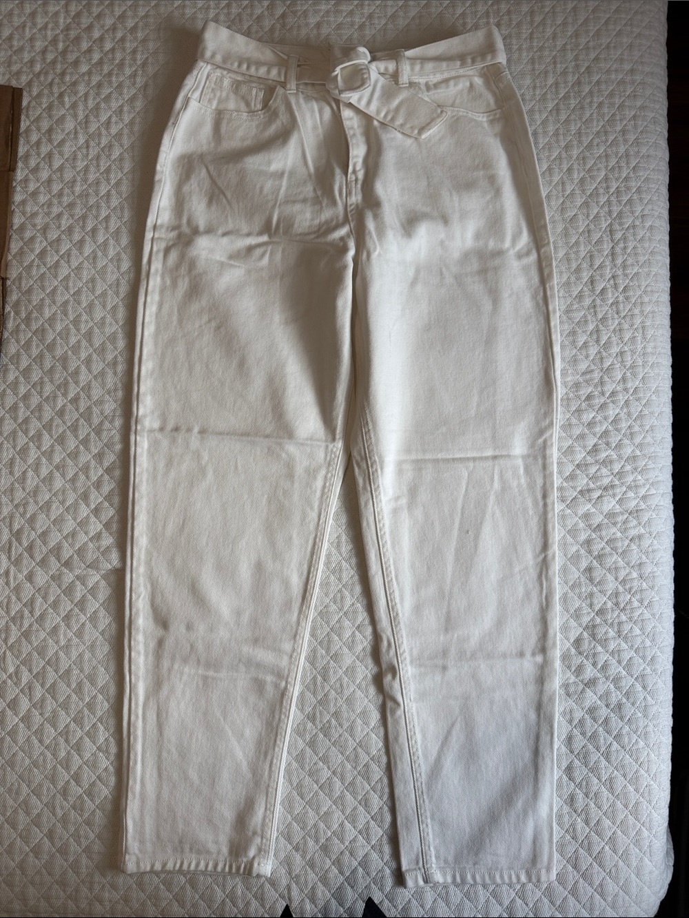 GB girls White High-Rise Belted Jeans
